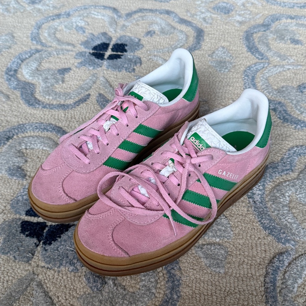 ADIDAS GAZELLE BOLD SHOES in True Pink / Green / Cloud White - Picture 2 of 7